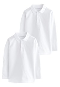Chemises polo blanches à manches longues, dotées d'un col classique, d'une patte de boutonnage à trois boutons et de poignets côtelés, fabriquées dans un tissu doux et respirant.