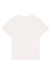 T-shirt à manches courtes en beige clair uni, fabriqué en coton doux. Il présente un col rond classique et un dos simple sans ornements.