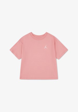 Ρόζ βαμβακερό μπλουζάκι με στρογγυλή λαιμόκοψη και κοντά μανίκια. Διαθέτει λευκό λογότυπο Jumpman στο στήθος. Λείο ύφασμα και άνετη εφαρμογή.