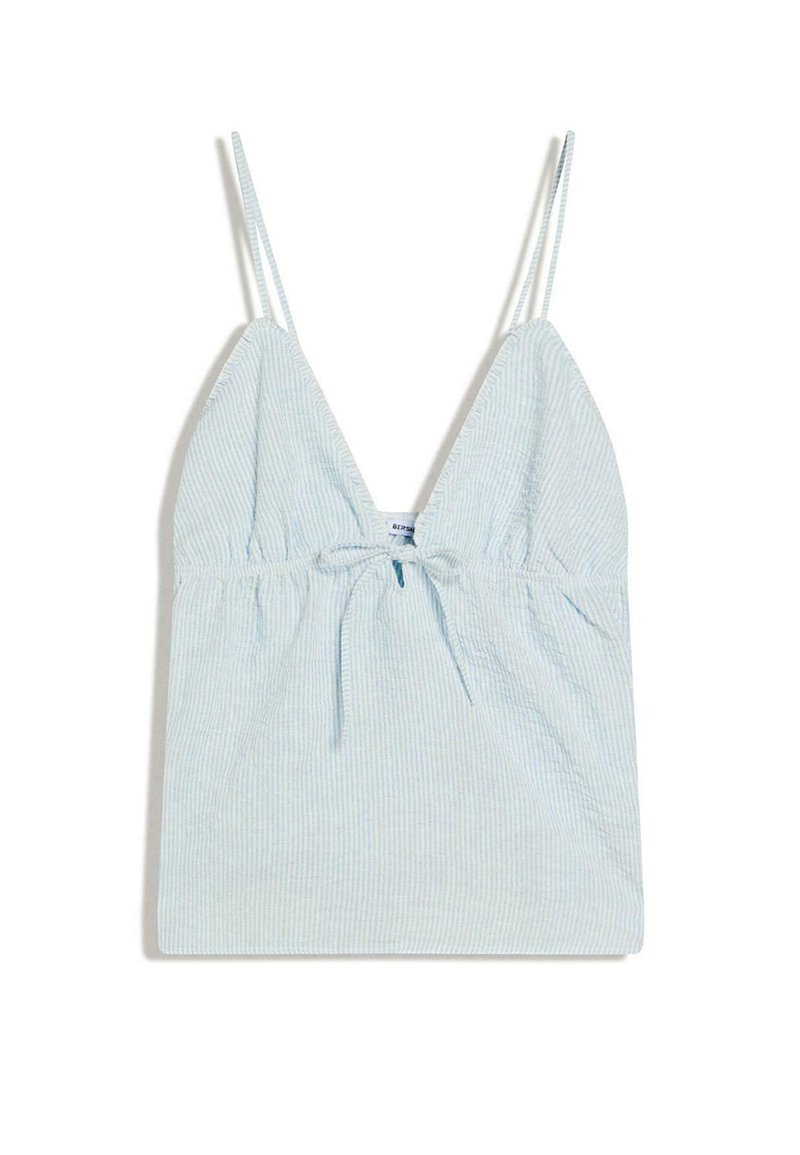 Bershka RUFFLE STRAP TOP - Top - dark blue/mørkeblå - Zalando.dk