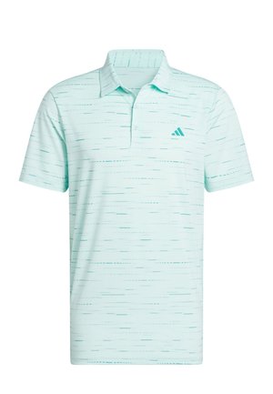 Mätovo zelená polokošeľa s textúrovaným vzorom, trojicou gombíkov na zapínanie, krátkymi rukávmi a malým tyrkysovým logom na ľavej strane hrudníka.