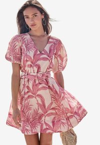 Lipsy - REGULAR FIT - PUFF SLEEVE BELTED  - Day dress - pink palm Thumbnail Image 1