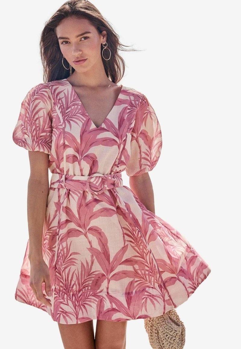 Lipsy - REGULAR FIT - PUFF SLEEVE BELTED  - Day dress - pink palm, Enlarge