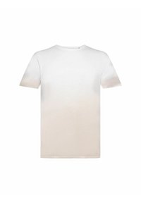 T-shirt bianca con un design ombre che sfuma dal bianco al beige chiaro, colletto rotondo, maniche corte e texture in cotone morbido.