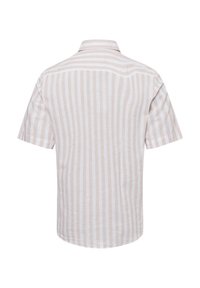 Korte mouwen shirt in beige en wit gestreepte linnen, met een klassieke kraag en een rechte snit met een licht gestructureerde afwerking.