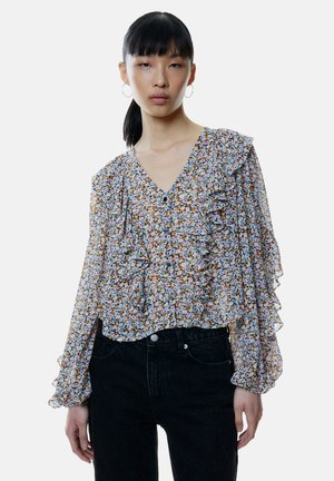 EDITED Blouse - hellblau weiß orange