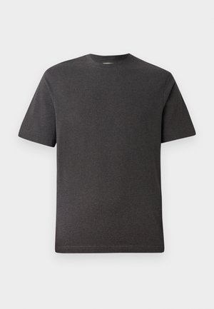 Camiseta de manga corta gris, hecha de una tela suave y ligera, con cuello redondo y costuras mínimas. Apta para uso casual.
