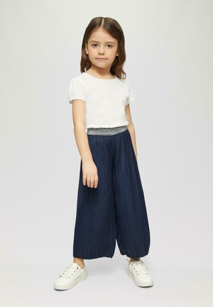 GLÄNZENDE WIDE MIT ELASTIKBUND - Trousers - navy