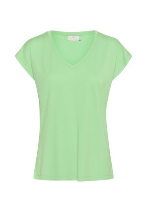 Lys grøn v-hals t-shirt med korte, cap ærmer. Fremstillet af et blødt, glat stof med en afslappet pasform og en ren kant.