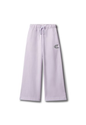Lila sweatpants met wijde pijpen, elastische tailleband, trekkoord, zijzakken en klein "cK" logo op de bovenste linker dij.
