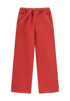 Pantalons larges rouges en coton résistant, dotés d'une taille élastique avec cordon de serrage et de deux poches latérales pour la praticité.