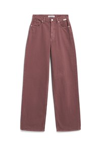 Lockere, hoch taillierte Hose in dunklem Mauve, aus Baumwolle gefertigt. Verfügt über vordere Taschen, einen Knopfverschluss und gestickte Nähte.