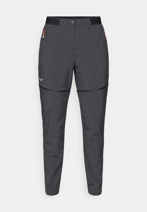 Pantalones de hombre para exteriores en tejido gris oscuro. Cuentan con un ajuste slim, cintura elástica, dos bolsillos laterales con cremallera y detalles en negro contrastante.