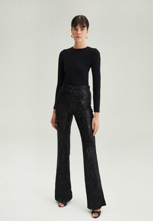 HIGH WAIST SEQUIN  - Pantalones - black