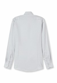 Langarmhemd in hellblauem und weißem Karomuster, gefertigt aus Baumwolle, mit Button-Down-Kragen und Knopfmanschetten.