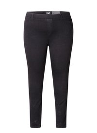 Zwarte skinny jeans van denim, met voorzakken, een rits en een gladde, rekbare textuur met minimale vervaging.
