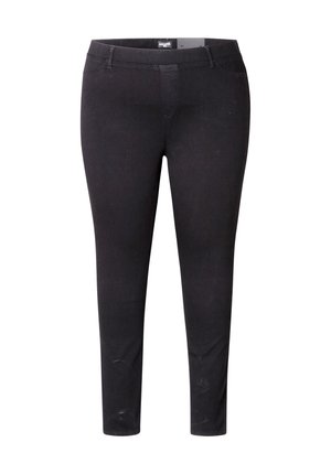 Zwarte skinny jeans van denim, met voorzakken, een rits en een gladde, rekbare textuur met minimale vervaging.