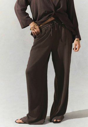 Next CRINKLE TEXTURED WIDE LEG - Trousers - brown