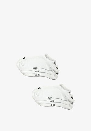 White ankle socks, cotton blend, with black logo and size print (35-38) on the side. Smooth texture with a soft, elastic cuff.