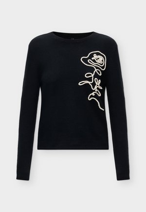 ONLY, ONLKATIA TEXT O-NECK  - Pullover - black/flower/birch