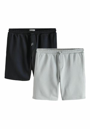 Due paia di pantaloncini casual con vita elastica e coulisse, uno nero e uno grigio chiaro, mostrati su sfondo bianco.