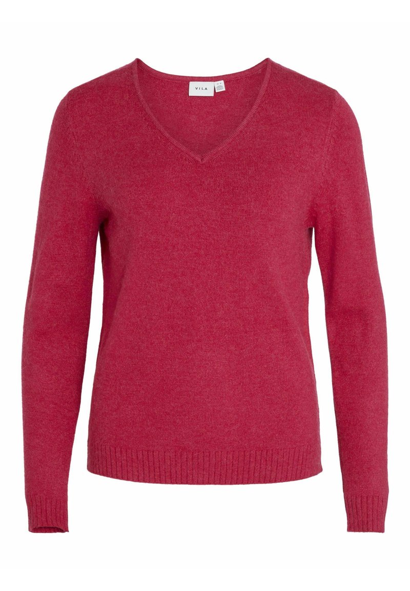 VILA VIRIL V-NECK L/S - Stickad tröja - cerise