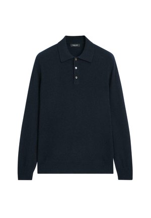 Polo a maniche lunghe blu navy realizzato in tessuto morbido, con colletto piatto, patta con tre bottoni e una finitura rilassata e testurizzata.