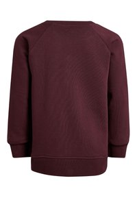 Sudadera burdeos de tejido texturizado, con mangas raglán largas, cuello redondo y dobladillo y puños acanalados.