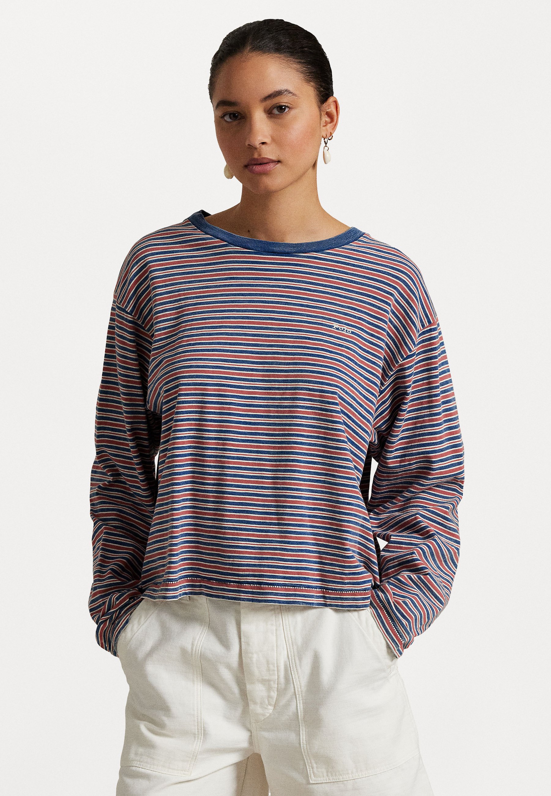 売れ筋商品|||ラルフローレン Tシャツ レディース トップス UNEVEN JERSEY KNIT T-SHIRT - Long sleeved top - soft red multi Polo Ralph Lauren UNEVEN JERSEY KNIT T-SHIRT - Long sleeved
