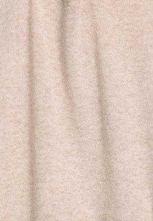 Lichtbeige brei stof met een zachte textuur. Iets gemêleerd uiterlijk met een gladde, gelijkmatige weving en geen zichtbare patronen of ontwerpen.