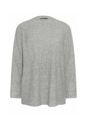 Grå ribbet langærmet top med rund halsudskæring og afslappet pasform, med en tekstureret stof og cropped kant.