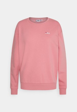 Różowa bluza FILA z okrągłym dekoltem, długimi rękawami i małym haftowanym logo na lewej piersi, rozmiar mały.