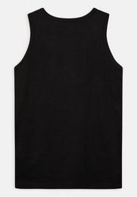 Czarny bezrękawnik z bawełny. Posiada okrągły dekolt i prosty dół, o gładkiej fakturze i bez widocznych wzorów.