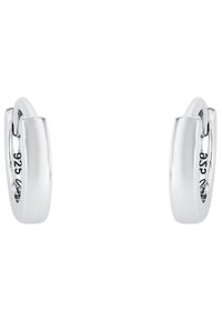 Pendientes de aro de plata con un acabado pulido, que presentan una forma redondeada y suave, así como un mecanismo de cierre seguro. En el interior están marcados con 925.