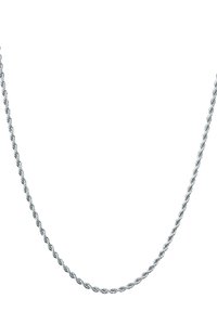 Collar de cadena retorcida de plata, con un diseño trenzado. La textura suave realza la calidad reflectante y la elegancia general.