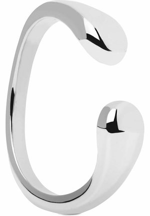 Bracelet manchette ouvert en argent lisse et brillant avec des extrémités arrondies et un design minimaliste et poli.