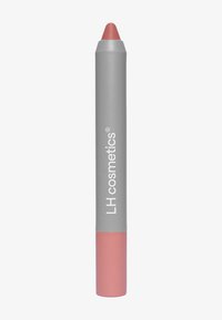 Cranio labbra LH Cosmetics con corpo grigio, punta rosa e finitura matte. Presenta il nome del marchio stampato in bianco sulla sezione grigia.