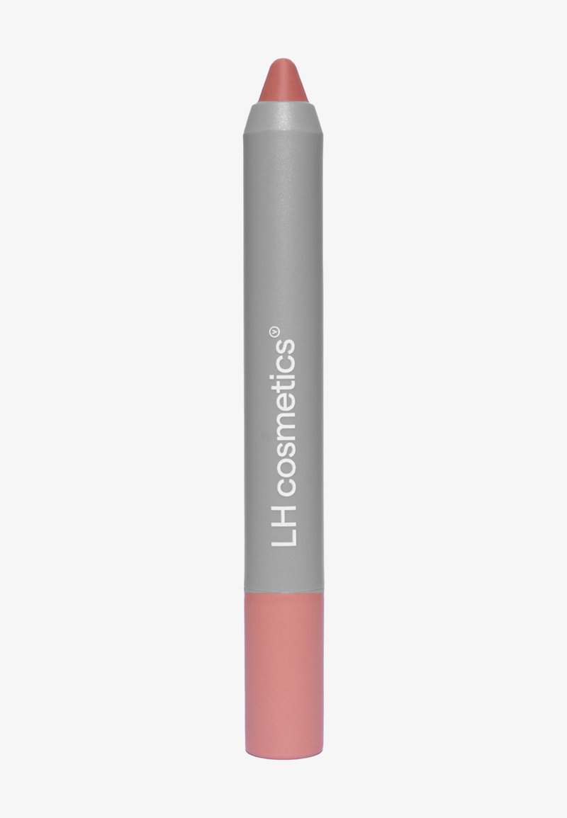 Cranio labbra LH Cosmetics con corpo grigio, punta rosa e finitura matte. Presenta il nome del marchio stampato in bianco sulla sezione grigia.