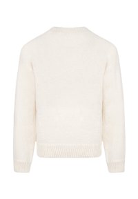 Maglione lavorato a maglia color crema con vestibilità ampia, orlo a coste e maniche lunghe. Tessuto morbido e semplice scollatura rotonda.