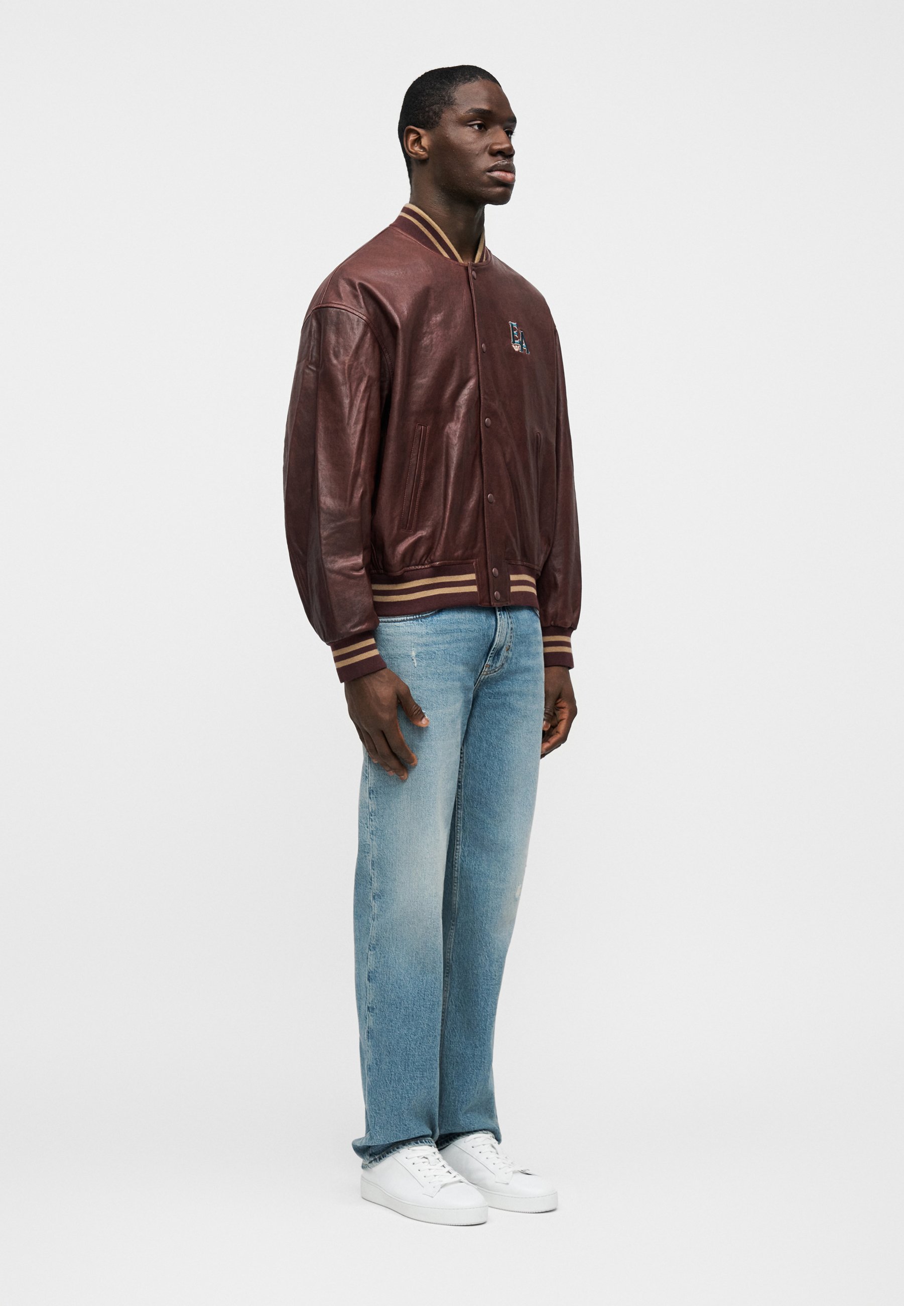 Emporio Armani BLOUSON - Leather jacket - burgandy/bordeaux - Zalando
