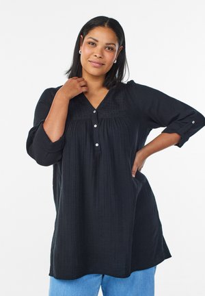 MIT BRODERIE ANGLAISE - Tunic - black