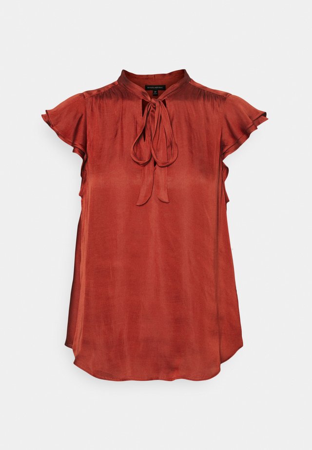 FLUTTER SLEEVE TIE NECK SOLIDS - Blouse - red clay