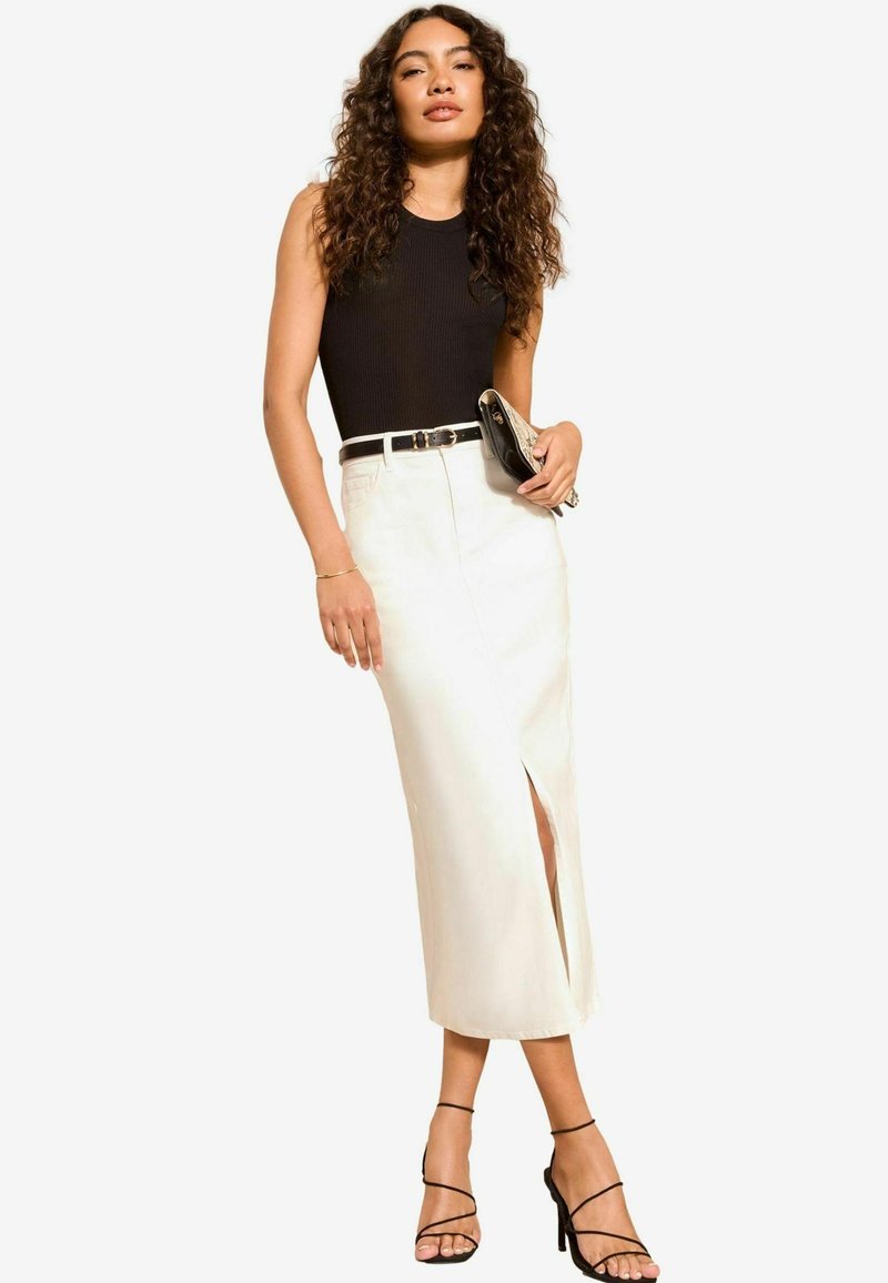 Friends Like These SPLIT FRONT MIDI - Fustă denim - white