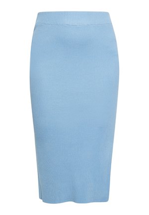 Gonna a matita in maglia a coste azzurro chiaro con vita media e silhouette aderente, caratterizzata da una texture liscia e un design fino al ginocchio.