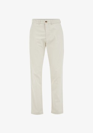 Šviesiai rudos medvilnės kelnes su tiesiu dizainu, turinčiu užtrauktuką, priekinėmis kišenėmis ir vienu mygtuko uždarymu. Lygus paviršius.