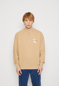 Calvin Klein Jeans MONOLOGO HALF ZIP - Sweatshirt - travertine heather