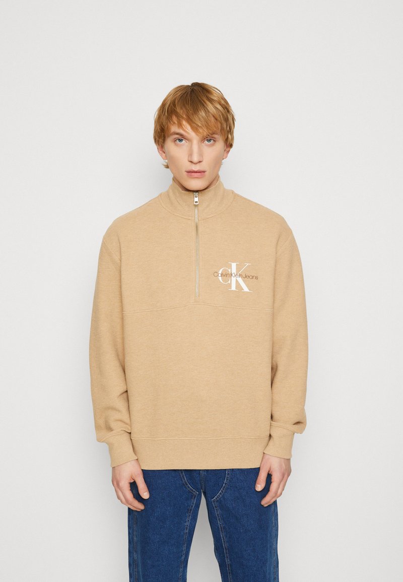 Calvin Klein Jeans MONOLOGO HALF ZIP - Sweatshirt - travertine heather