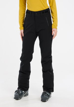 Schwarze Skihosen mit geradem Schnitt, aus wasserdichtem Material. Mit verstellbarem Bund mit Klettverschluss, Reißverschluss-Taschen und verstärkten Säumen.