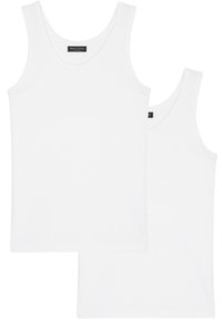 Witte katoenen tanktops met een ronde halslijn en brede banden. Heeft een zachte textuur en een label bij de hals. Inclusief twee stuks.