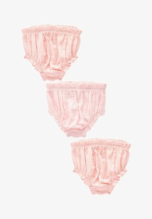 Roze katoenen bloomer shorts met gegatherde elastische taillebanden en pijpopeningen, voorzien van een zachte, gestructureerde stof en een losse pasvorm.